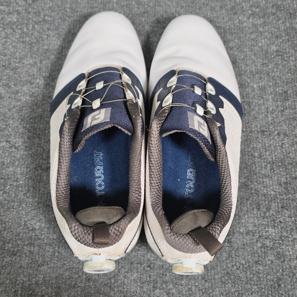 FootJoy Contour Fit BOA Golf Shoes Mens White Navy Blue Spiked 54181 9.5